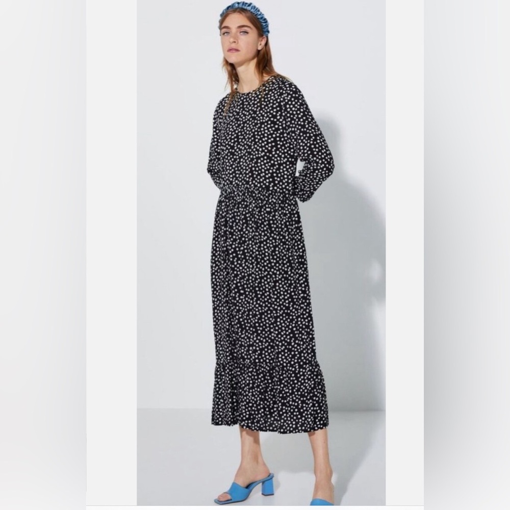 Zara Black White Polka Dot 3/4 Sleeve Midi Dress Women’s Size Large